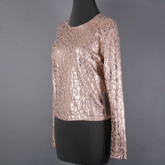 Jennifer Lopez $58 Gilded Glamour Sz M Pink Metallic Animal Print Cotton Top - Picture 4 of 16